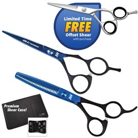 JW Matching Blu Hair Cutting Shear & Thinner - Extra Offset Shear & Case (6.25 Inch)