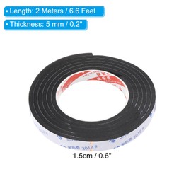 PATIKIL 2m/6.6ft Sealing Foam Tape, 1.5cm Wide 5mm Thick Single Sided Weather Stripping Door Seal Strip for Window Door Insulation, Black