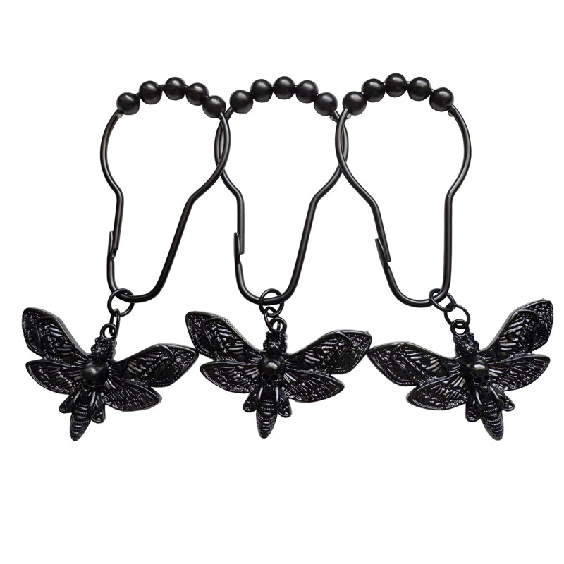 Moth Shower Curtain Hooks,12 Pcs Black Death Moth Skull Shower