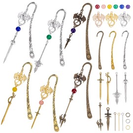 WEBEEDY 6 Sets DIY Dragon Metal Bookmark Kit 3 Colors Alloy Bookmark Vintage Dragon with Sword Bookmarks Fantasy Bookmarks for Book Lovers Christmas Graduation Gift(Silver,Gold,Antique Bronze)