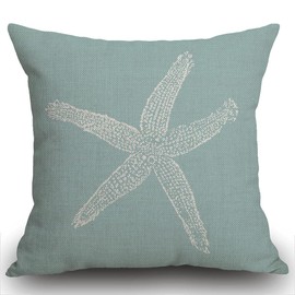 Smooffly Throw Pillow Case Green Star Vintage Starfish Pastel Seafoam Blue Fish Cushion Cover 18x18 inch Linen Square Throw Pillow Cover for Living Room Sofa Couch Bed Pillowcase 45cm x 45cm