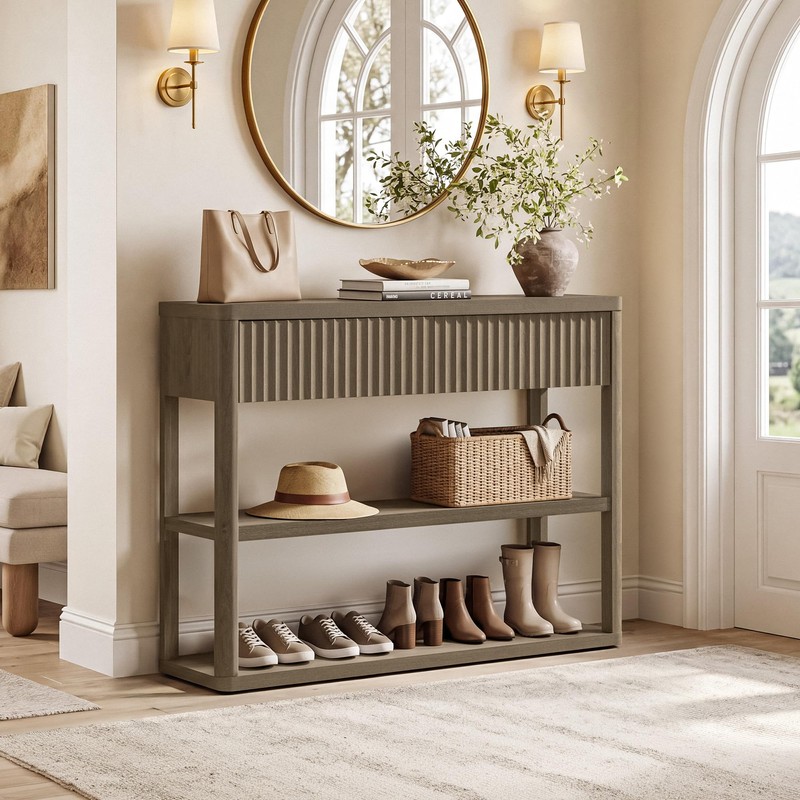 SICOTAS Fluted Entryway Table with Storage, 44.13" W Console Table