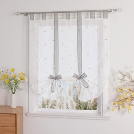 Yujiao Mao pack of 1 voile embroidered tie-top roman blinds, white grey