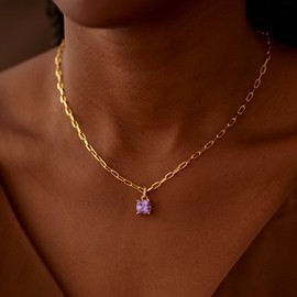 STORYJEWELLERY July Birthstone Red Pendant Necklaces for Women, Dainty Paperclip Chain Necklace with Cubic Zirconia Charm, Trendy Gold Jewelry, Birthday Gifts for Women