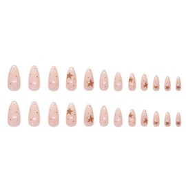 Hkanlre Cute Fake Nails Tips Dot Press on Nails Full Cover Almond False Medium Gradient Pink Nails for Women 24PCS