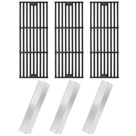 Hiorucet Replacement Parts Kit for CharGriller 5050 5650 2121 3001 5072 2123 2828 3072 2222 3725 Gas Grill Models, Cast Iron Cooking Grates and Stainless Steel Heat Plates for Char-Griller Replacement