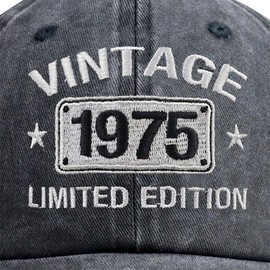 Vintage 1975 Limited Edition Hats for Men Women, 50th Birthday Decorations, Adjustable Embroidered 50 Year Old Baseball Cap Retirement Gifts for Dad Mom Black