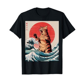Catzilla Cat Japanese Anime Art Funny Orange Tabby Cat Lover T-Shirt