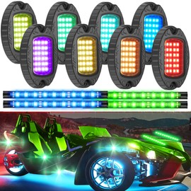 OTOMO 8Pods Aluminum LED RGB Rock Neon Underglow Under Glow Underbody Light Kit with APP&RF&IR + 4PCS Dual Zone Interior Accent Wheel Well Strips Lights Kit 12V for Golf Cart RZR Truck ATV SUV Polaris