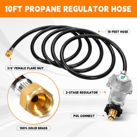 GasSaf 10FT 2 Stage Propane Regulator with Hose, Dual-Stage Propane Regulator for RV, Generator, Camp Stove, Gas Grill, and Heater - CSA Certified
