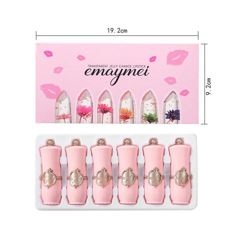 6Pcs Crystal Clear Flower Jelly Lipstick Set Long Lasting Moisturizing