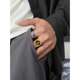 Hoyazvet Saints Michael Ring for Men, St. Michael Religious Medal Coin Gold Amulet Protection Mens Cross Ring, Size 11