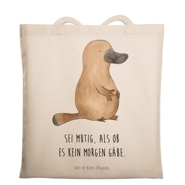 Mr. & Mrs. Panda Carrying Bag Platypus Courage - Gift, Holiday, Shopper, World Travel, Sea, Shopping Bag, Sea Animals, Work, Jute Bag, Beach Bag, Cloth Bag, Bag Bag, Restart, White, Hand Drawn