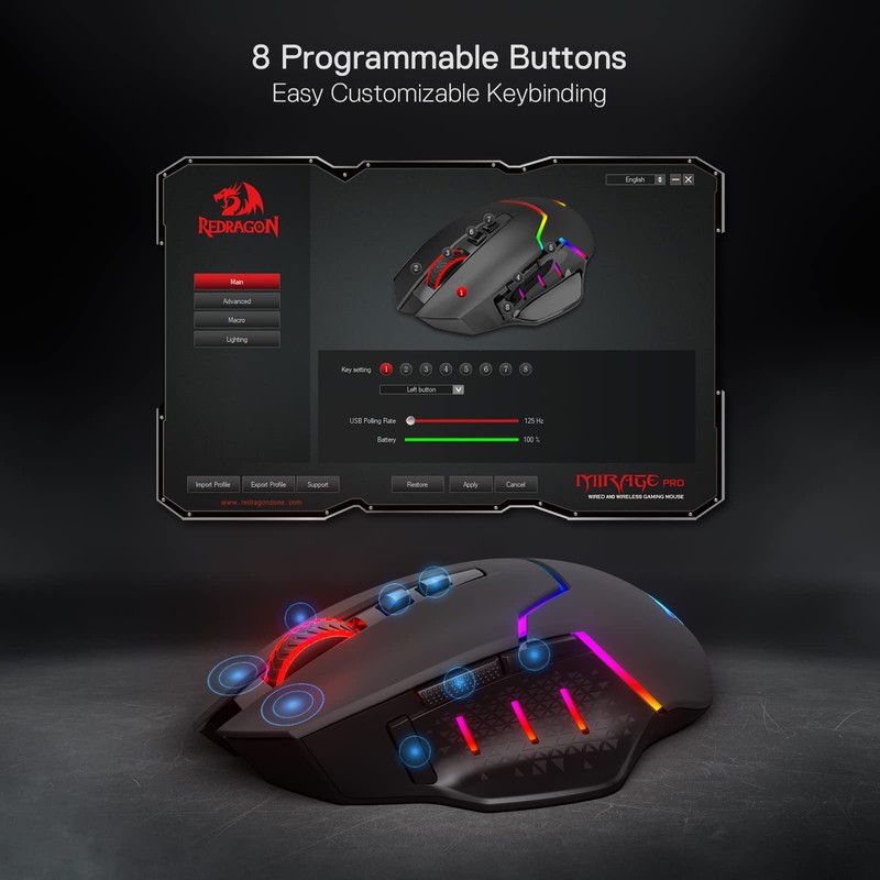 Redragon M690 PRO Wireless Gaming Mouse, 8000 DPI Wired/Wireless Gamer