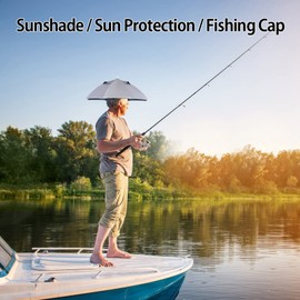 Asixxsix 25 Inch Handfree Umbrella Hat, Waterproof UV Folding Sun Rain Umbrella for Outdoor Beach Fishing Hiking Party Gardening, Stable 8 Ribs