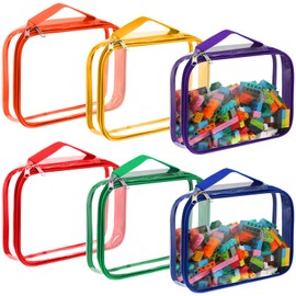 6 Paquetes de Bolsas de Almacenamiento de Juguetes Bolsas Organizadoras de PVC Impermeables con Cremallera para Juegos de Mesa Bloques de Construcción Juguetes Libros de Niños (Color Brillante, L)