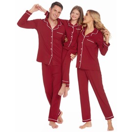 Ekouaer Christmas Family Matching Pajamas Long Sleeve Button Down Pj Set Festival Party Sleepwear Wine Red XL Men