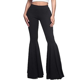 GUOLEZEEV Women Elastic Waisted High Rise Bell Bottoms Wide Leg Palazzo Pants L Black