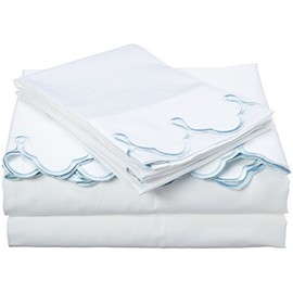 Belle Epoque 58012 Traditional Scalloped Embroidered Sheet Set Light Blue, Queen