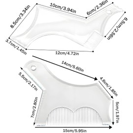 2PCS Clear Men's Beard Shaping Tool Template with Inbuilt Comb,Multi-liner Edges for Curve Straight Neckline Goatee Sideburns