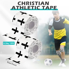 TrelaCo 2 Pcs Christian Cross Athletic Tape 2in x 23ft Cotton Sport Tape Athletic Tape Serrated Edges with Cross Logo for Fingers Ankles Wrist Injury Wrap, Football Baseball Hockey Soccer