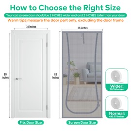 MYPIN Cat Screen Door, 36 x 82 cm Cat Net, Proof Fly Screen Door with Zip on Both Sides, Prevents Dogs and Cats from Leaking Out of the Bedroom, Living Room, Kitchen (Grey)