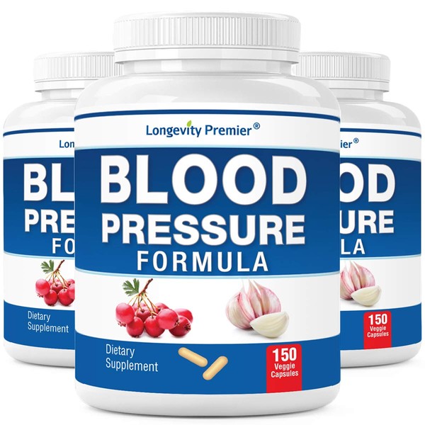 [3-Bottle X 150 Caps] Longevity Blood Pressure Formula -Scientifically formulated with Hawthorn & 12+ Quality Natural Herbs