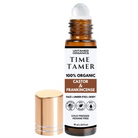 Untamed Organics Time Tamer - Castor Oil & Frankincense Oil Roll On Facial Serum For Under Eyes and Face - Certified Organic, Cold Pressed, Hexane Free - Miracle Anti-Aging Oil - 10mL