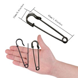 Safety Pins, 30 Pcs 1.8 inch/45 mm Safety Pins for Clothes, Large Safety Pins Heavy Duty for Clothes, Blanket, Sweaters, Shawls, Crafts (Black)