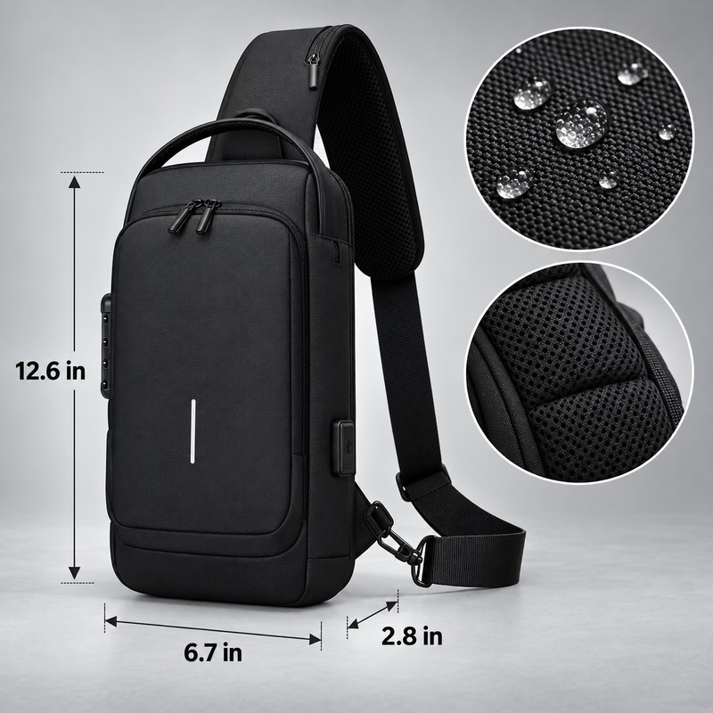 Anti-Theft Chest Bag with Combination Lock & USB Port –
