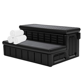Keaiomo 2025 Upgraded Hot Tub Steps, Outdoor Spa Steps with Storage, Anti-Slip & Robust Hot Tub Stairs, Multi-Use for Spa, RV, Pool or Porch, Black