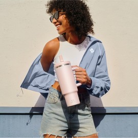 ENCOOL 32 oz Tumbler with Handle and Straw: Stainless Steel Insulated Tumbler Keeps Cold for 24 Hours, Leakproof Travel Cup Fits in Cup Holder and BPA-Free, Cotton Candy