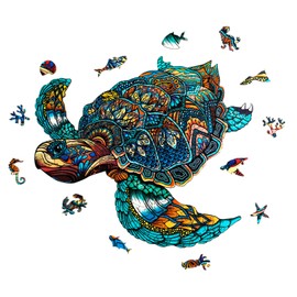 AeekDook Turtle Wooden Jigsaw Puzzle - 300 Pieces Puzzles for Adults with Unique Jigsaw Pieces, Wooden Cut Puzzle Games for Family, Sea Turtle Gifts for Adults and Kids - L 14.9 * 12.6in