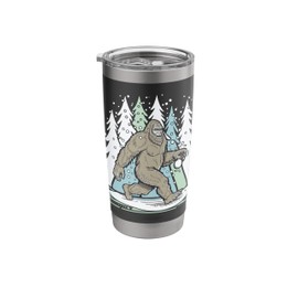 Bigfoot Throwing Snowballs in Winter Wonderland Stainless Steel Insulated Tumbler
