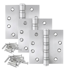 4" Stainless Steel Door Hinges, Heavy Duty 4 x 4 Inch Ball Bearing Non Removable Hinge Pin for Interior and Exterior Ourtswing Door or Gate Security-3 Pack,Silver