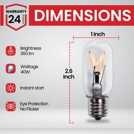 BULBMASTER Microwave Light Bulb Under Hood WB36X10003 Whirlpool 40 watt Appliance Bulb Under The Microwave Light Bulb 40W for Lava Lamps Salt Lamp Bulbs T8 E17 Base 6 Pack