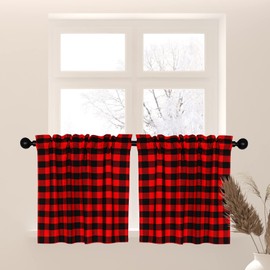 Bentrilisa - Cortinas cortas de 2 piezas con bolsillo para barra de 24 pulgadas, color rojo y negro