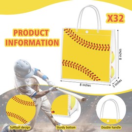 PLUVAVA 32 Pieces Softball Clear Gift Bags Softball Transparent Treat Goodie Bags Sport Clear PVC Snack Bags with Handles for Sports Team Birthday Holiday Party Decorations Supplies (Softball)