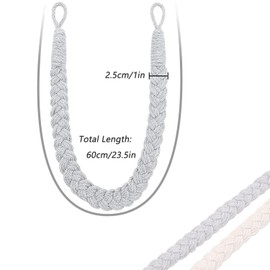 2 Pack Natural Cotton Rope Curtain Tiebacks Hand Knitted Curtain Ties Elegant Boho Style Decorative Drape Tie Backs with Metal Hook for Home & Office Drapery (Grey)