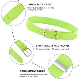 AWAYTR Adult and Youth Baseball Belt - Elastic Adjustable Softball Uniform Belts for Kids Boys and Girls (Youth, Silver-Lime)