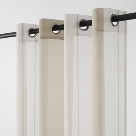 Topfinel Transparent Eyelet Curtains, Voile Curtains with Stripes, Decorative Curtain