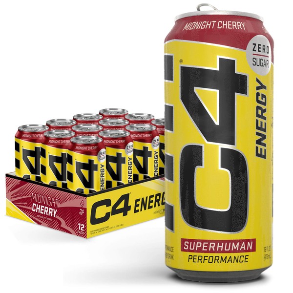 Cellucor C4 Original Sugar Free Sparkling Energy Drink- Pre Workout Performance Drink with No Artificial Colors or Dyes Midnight Cherry, 192 Fl Oz