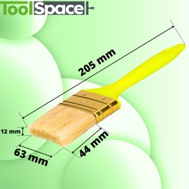 ToolSpace Set of 12 flat brushes, 63 mm, flat brush, ergonomic plastic handle, natural bristles with synthetic bristle mix, dense bristles, for all types of colours.