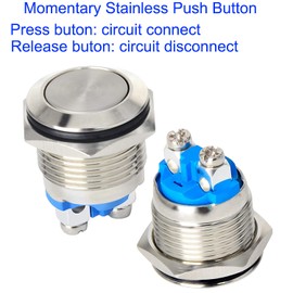 GUUZI 8 Pieces 16 mm 2A 12V/24V/125V/250VAC Momentary Waterproof Push Button with Screw Terminals, Stainless Steel Push Button (Flat Head)