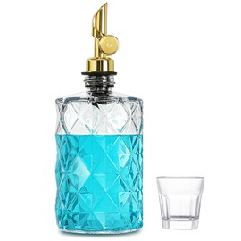 TOLDATLI Mouthwash Dispenser for Bathroom, Luxury Diamond Glass Mouth Wash Container, 1 Pack Glass Mouthwash Dispenser Bottles with Cup, Auto-Flip Mouthwash Decanter, 12oz