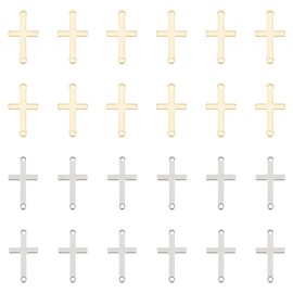 UNICRAFTALE about 60Pcs 2 Colors Stainless Steel Cross Connector Charms Links Easter Theme Crucifix Cross Charms Double Hole Sideways Cross Links Pendants for Bracelet Necklace Jewelry Making 23mm