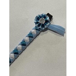 IV Horse Velvet and Satin Browbands with Mini Rosettes sizes small pony to extra full (Baby Blue Turquoise Silver, Pony)