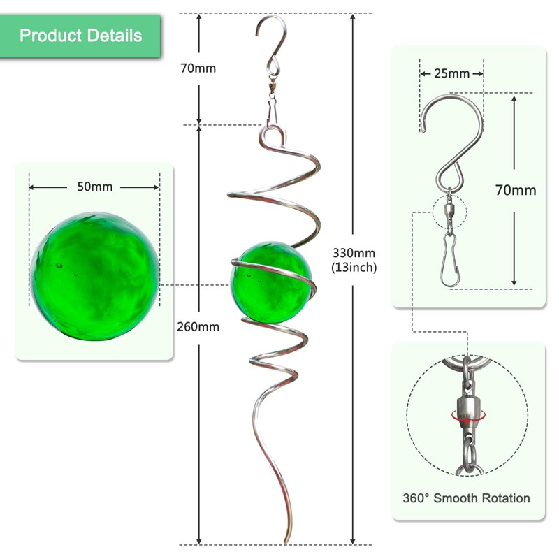 Goollyrusim Wind Spinner Tail, Wind Spinners Stabilizer with Green Glass