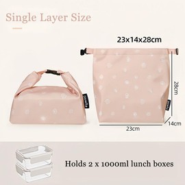 Cool Bag Small Lunch Bag, Mini Cool Bag, Women's Lunch Bag, Foldable, Portable Lunch Bag, Small Cooler Bag for Work, School, Picnic, Beach (Pink Single Layer)