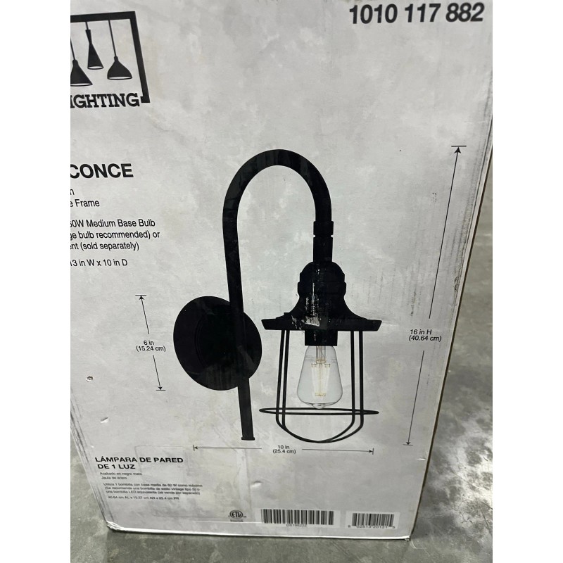 DSI DS19522Z 1-Light Matte Black Wall Sconce Light with Metal